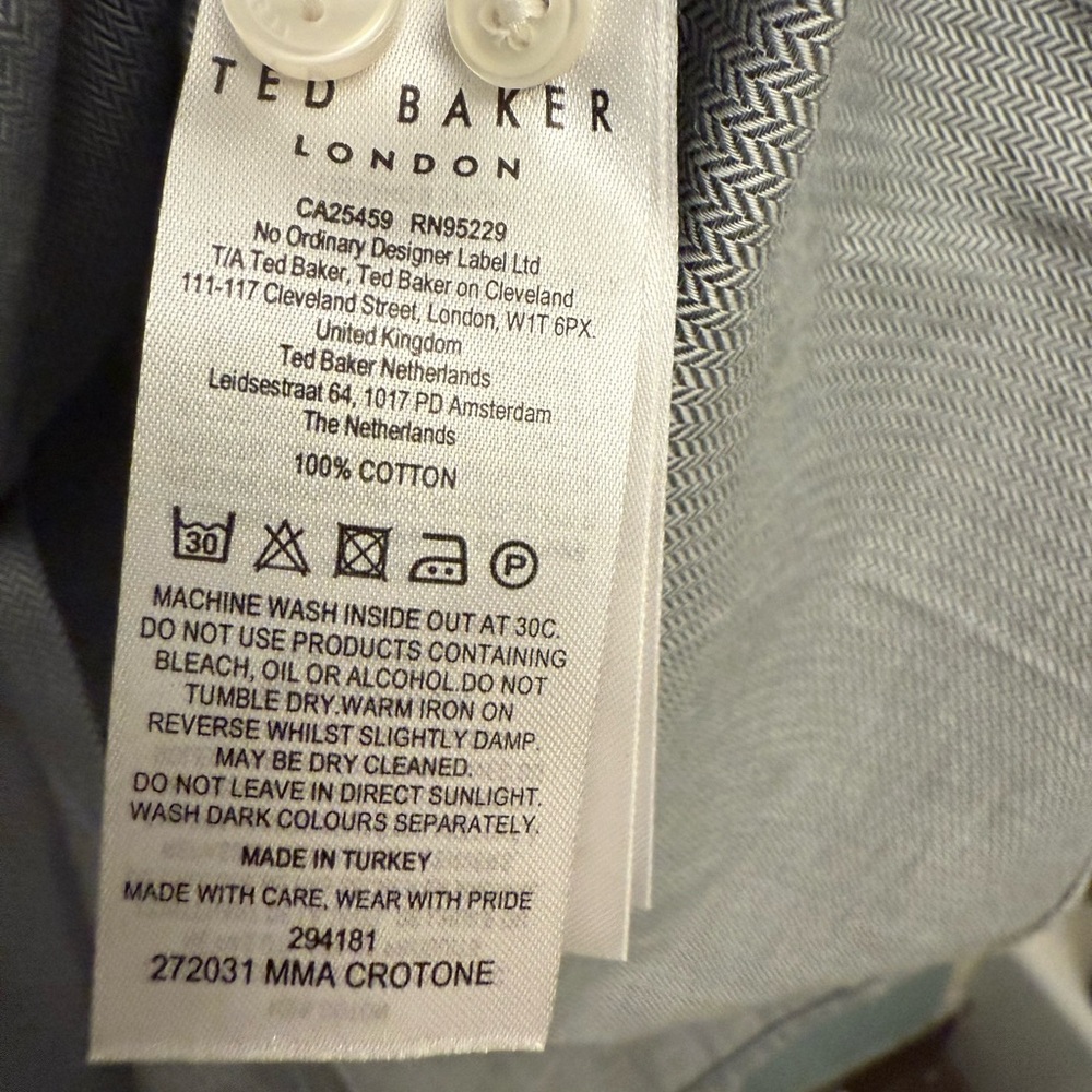 Ted Baker London Gray/Green 100% Cotton Herringbone Button-Down Shirt - Picture 6 of 8